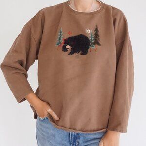 Vintage Decorated Originals Brown Bear Embroidered Cabincore Grandmacore XL